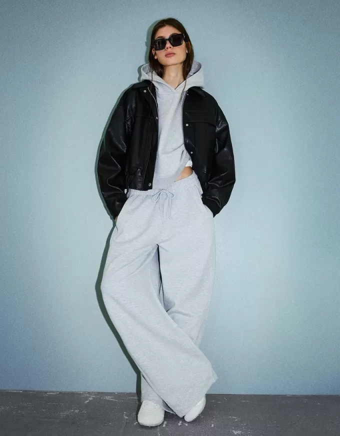 Pantalones tipo sudadera de material tipo barril Grey