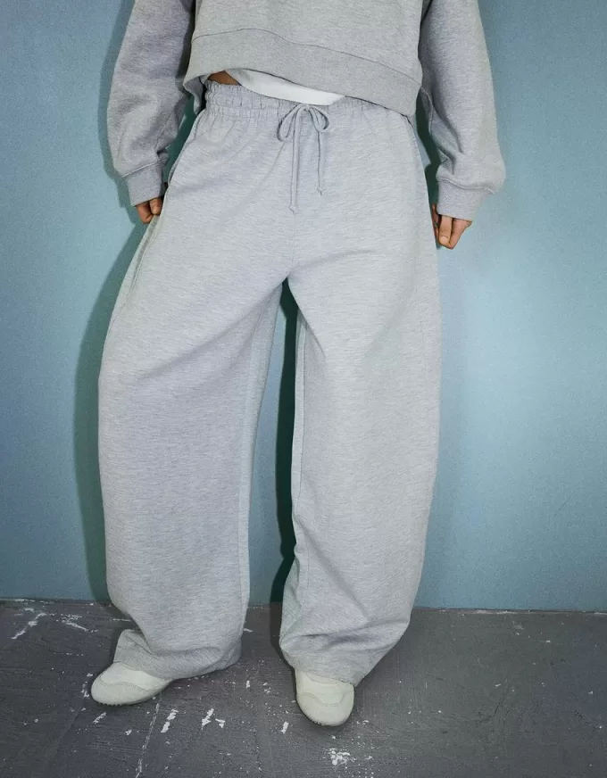 Pantalones tipo sudadera de material tipo barril Grey