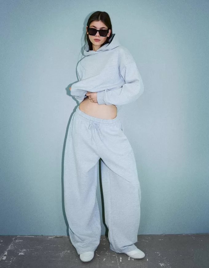 Pantalones tipo sudadera de material tipo barril Grey