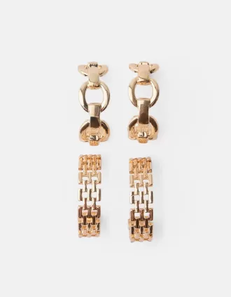 Paquete de 2 pendientes de cadena – Edición Signature Gold