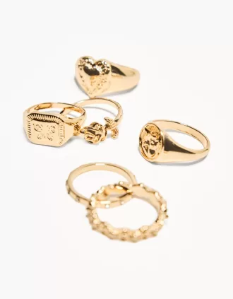 Paquete de 3 anillos tipo sello Gold