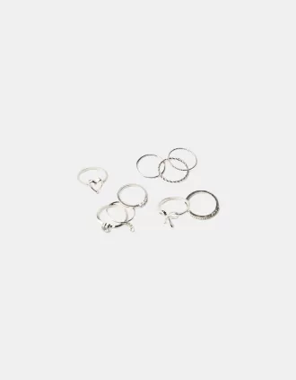 Paquete de 9 anillos de corazón. Silver