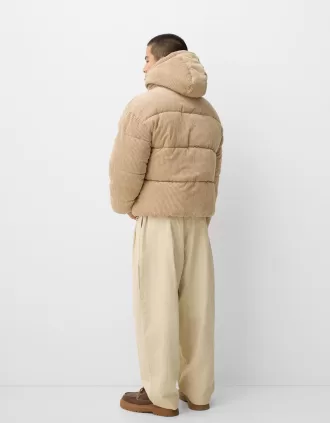 Plumífero de pana con capucha Camel