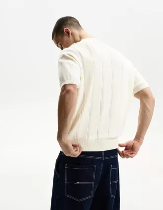 Polo textura manga corta Off white
