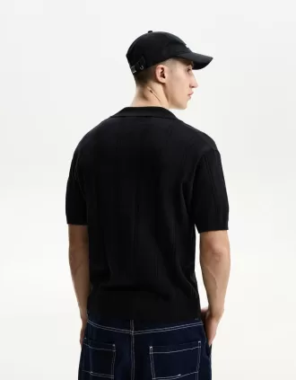 Polo textura manga corta Black