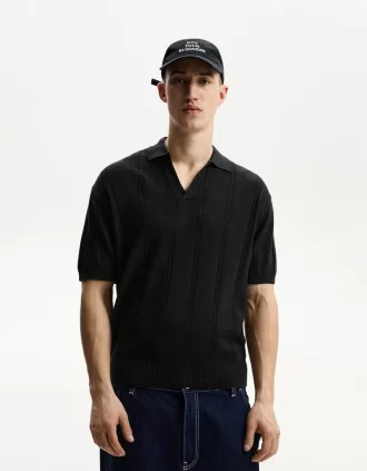 Polo textura manga corta Black