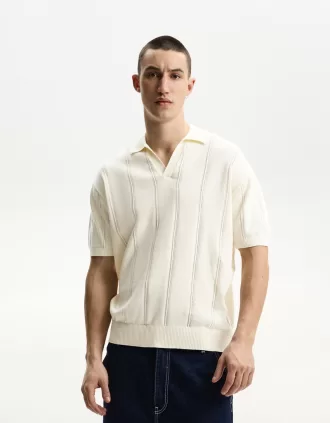 Polo textura manga corta Off white