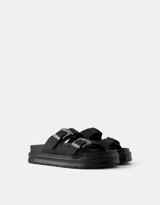 Sandalias de plataforma con hebillas para hombre. BLACK