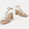 Sandalias multitiras con tacón bloque BEIGE Sandalias multitiras con tacón bloque BEIGE