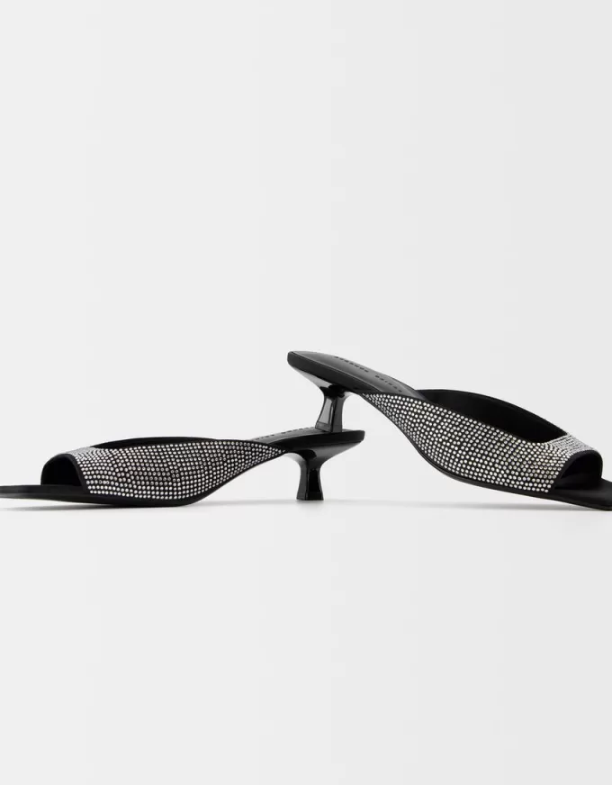 Sandalias tipo mule de tacón con detalles de strass BLACK Sandalias tipo mule de tacón con detalles de strass BLACK