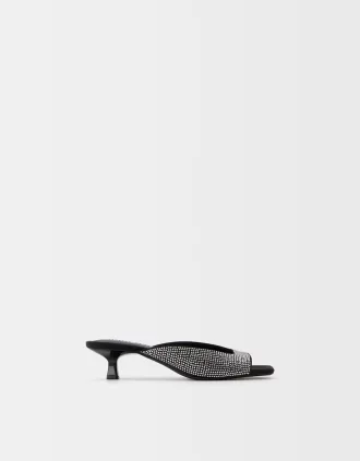 Sandalias tipo mule de tacón con detalles de strass BLACK