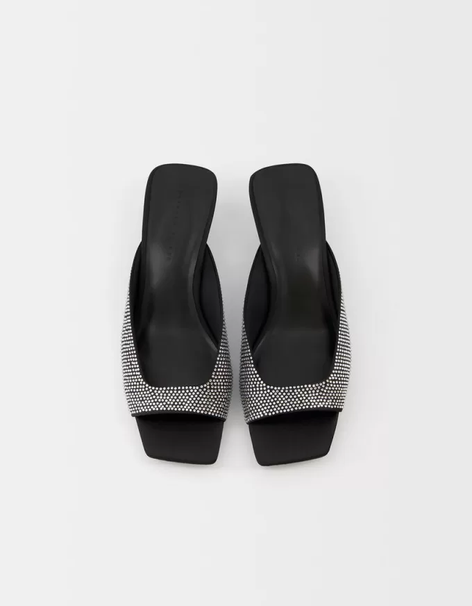 Sandalias tipo mule de tacón con detalles de strass BLACK