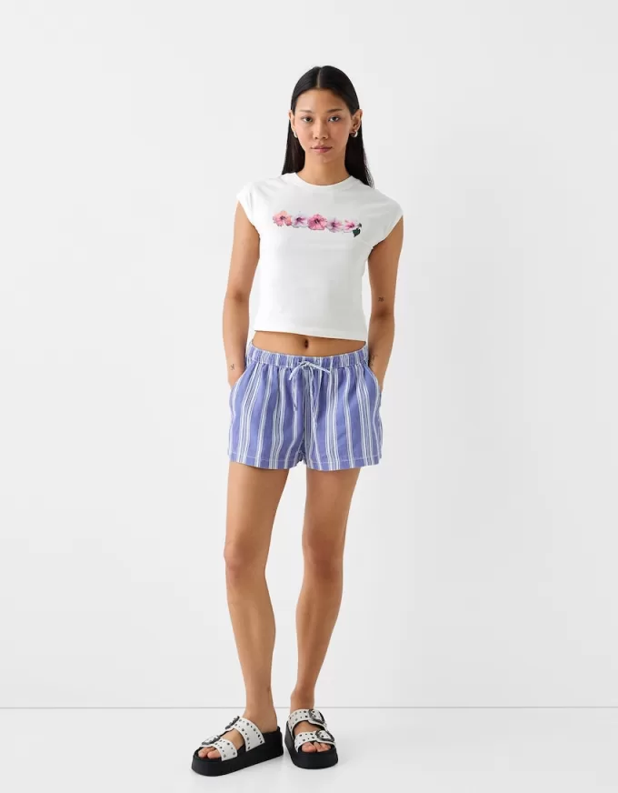 Shorts con detalle de cinturilla elástica Light blue