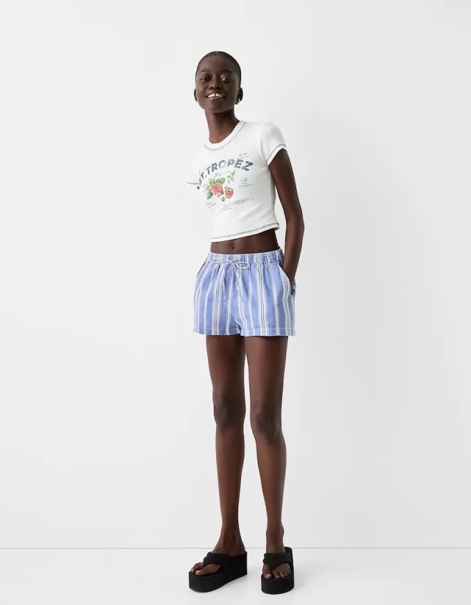 Shorts con detalle de cinturilla elástica Light blue