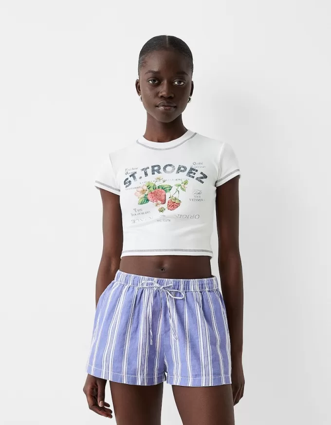 Shorts con detalle de cinturilla elástica Light blue