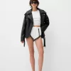 Shorts de encaje satinado Off white