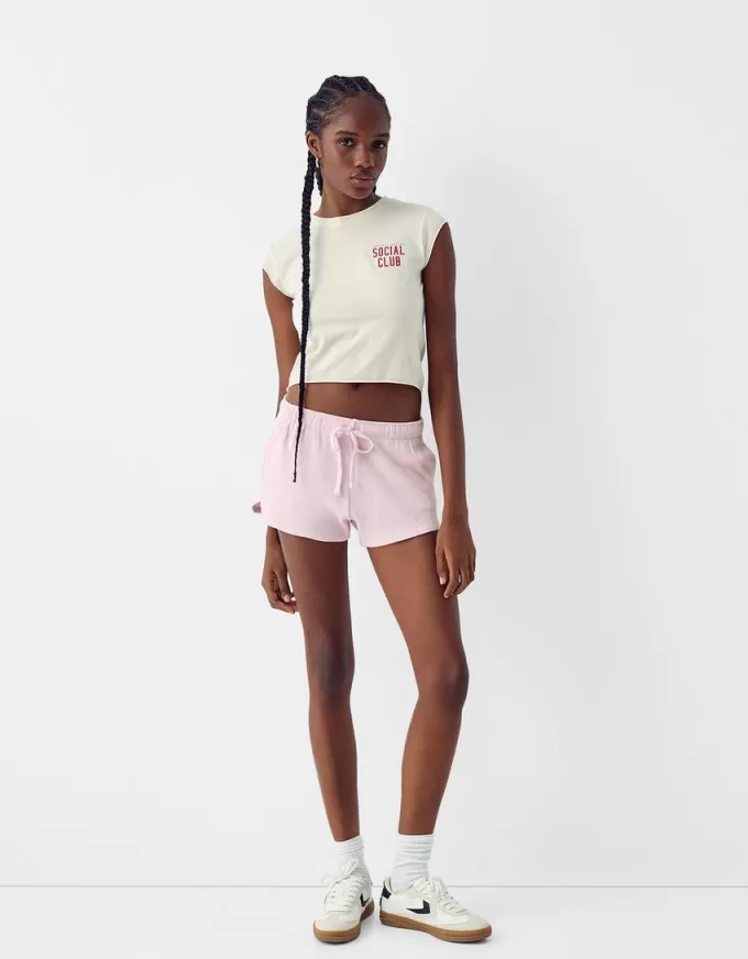 Shorts de punto gofrado Pink