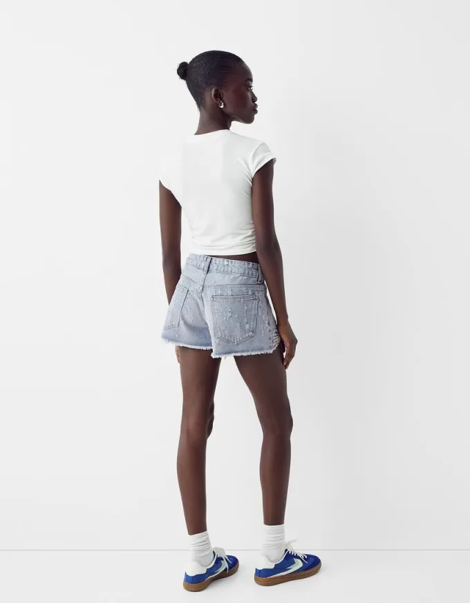Shorts vaqueros con pedrería Light blue