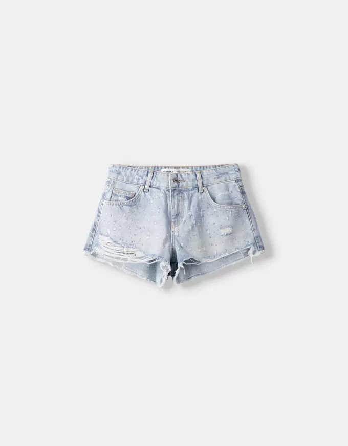 Shorts vaqueros con pedrería Light blue