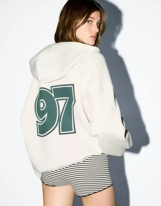 Sudadera con capucha estampada y cremallera Grey