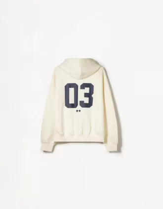 Sudadera con capucha estampada y cremallera Mustard