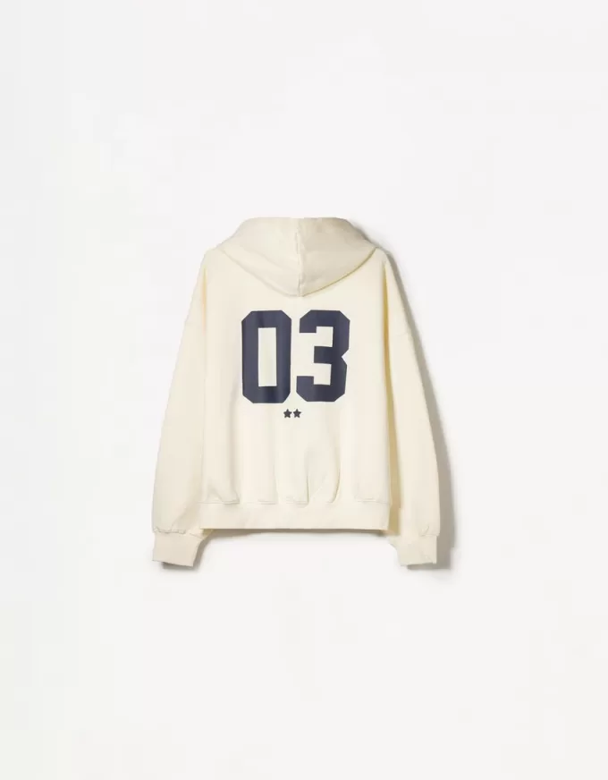 Sudadera con capucha estampada y cremallera Mustard