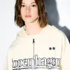 Sudadera con capucha estampada y cremallera Mustard