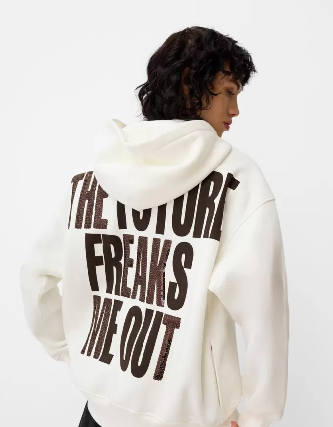 Sudadera con capucha estampada y cremallera Off white