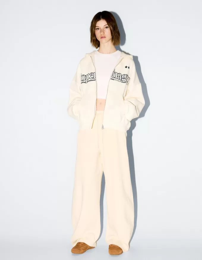 Sudadera con capucha estampada y cremallera Mustard