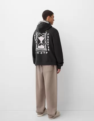 Sudadera con capucha oversize estampada Dark grey