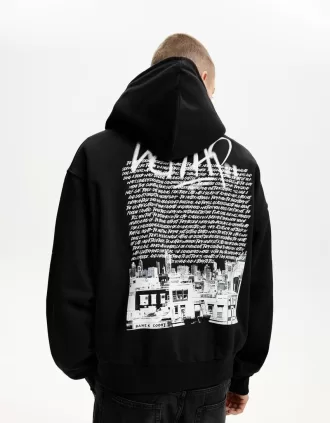 Sudadera con capucha y corte cuadrado estampado Black