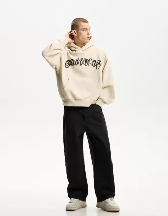 Sudadera con capucha y corte cuadrado estampado Camel