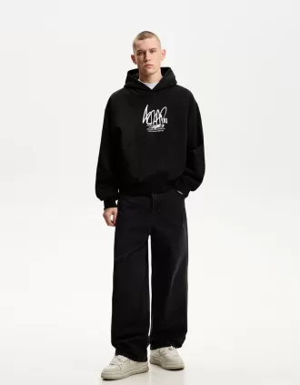 Sudadera con capucha y corte cuadrado estampado Black