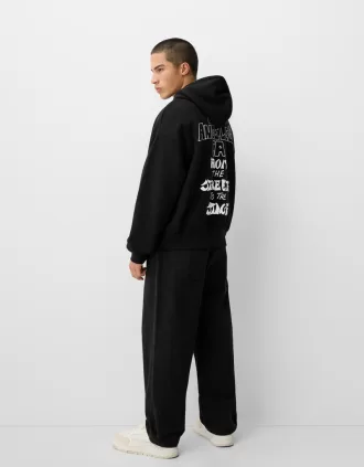 Sudadera con capucha y estampado boxy Black