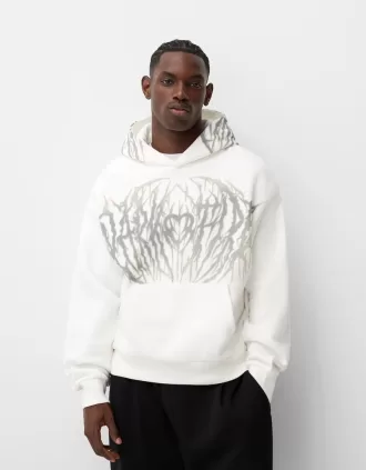Sudadera con capucha y estampado boxy White