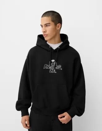 Sudadera con capucha y estampado boxy Black