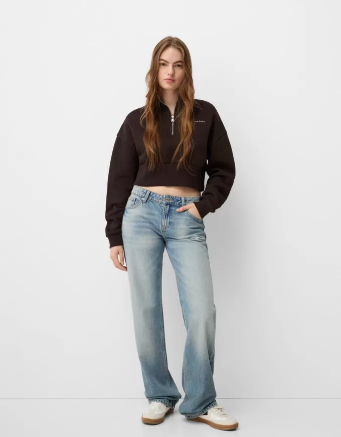 Sudadera con cremallera y bordado Brown