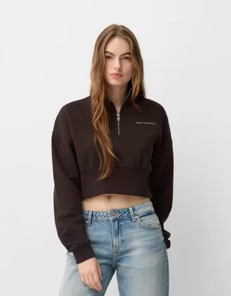 Sudadera con cremallera y bordado Brown