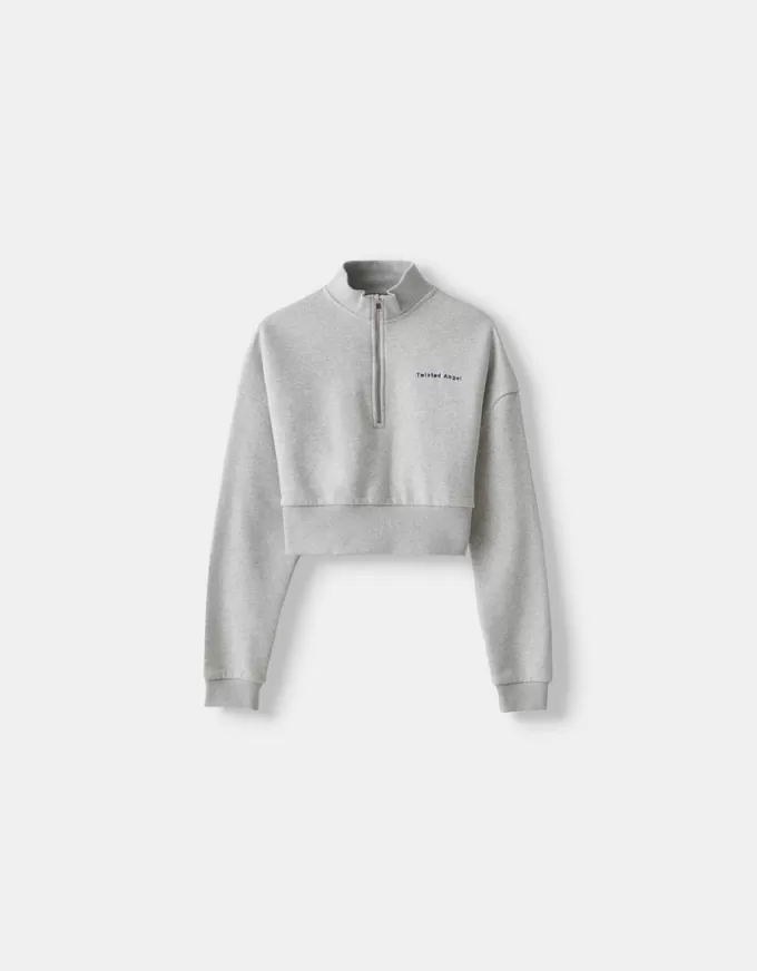 Sudadera con cremallera y bordado Grey