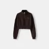 Sudadera con cremallera y bordado Brown
