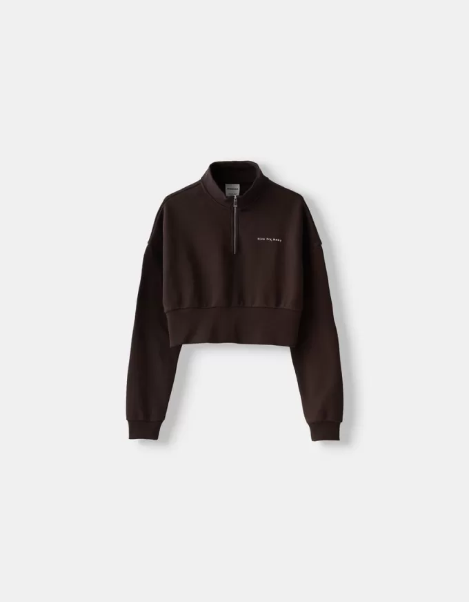 Sudadera con cremallera y bordado Brown