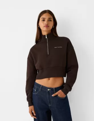 Sudadera con cremallera y bordado Brown
