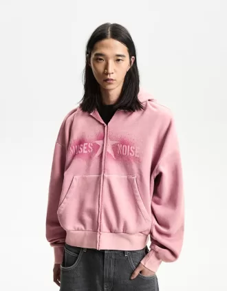 Sudadera corta con capucha estampada Pink