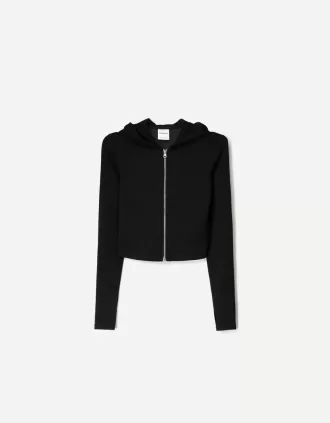 Sudadera modal con capucha y cremallera Black