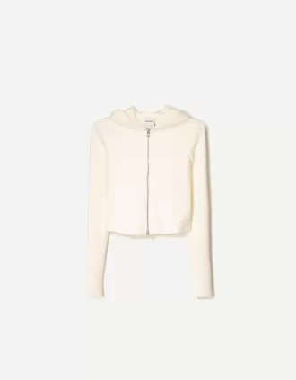 Sudadera modal con capucha y cremallera Cream