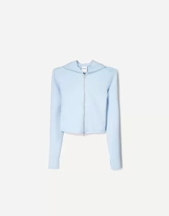 Sudadera modal con capucha y cremallera Light blue