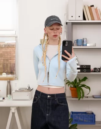 Sudadera modal con capucha y cremallera Light blue
