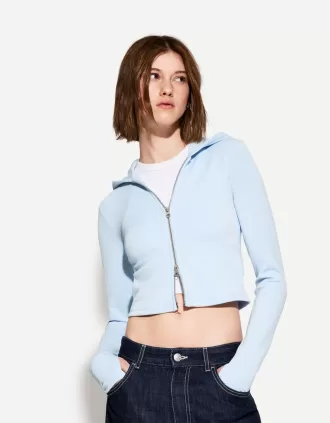 Sudadera modal con capucha y cremallera Light blue