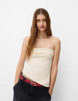 Top bandeau con abertura lateral Beige