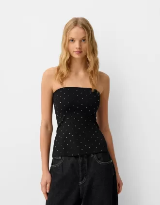 Top bandeau con pedrería Black